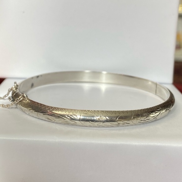 Jewelry - Vintage 925 Sterling Silver Bangle Bracelet with Safety Chain